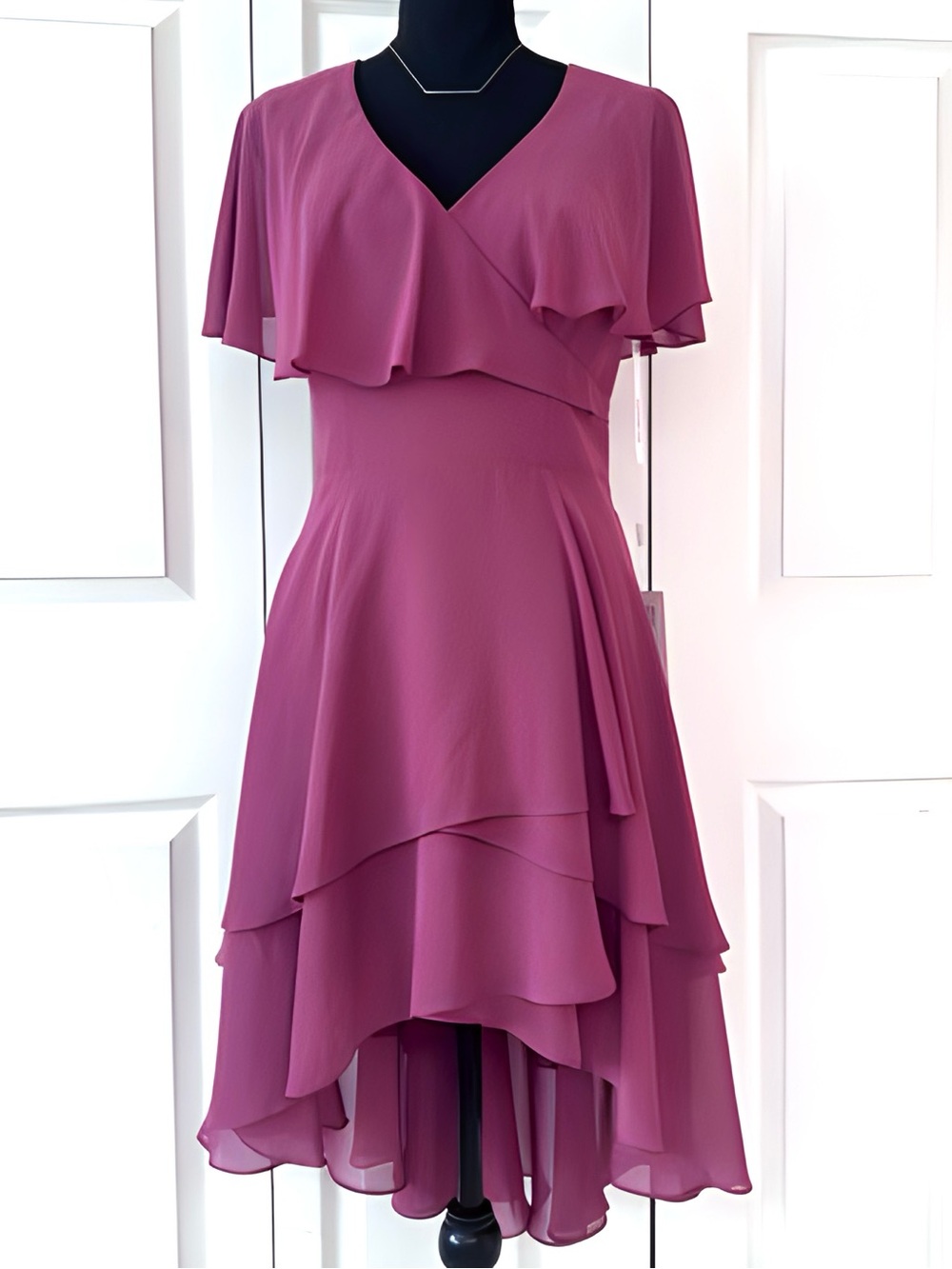 JJ HOUSE ~ Women’s High-Low dress flutter sleeves partially lined dress size 12